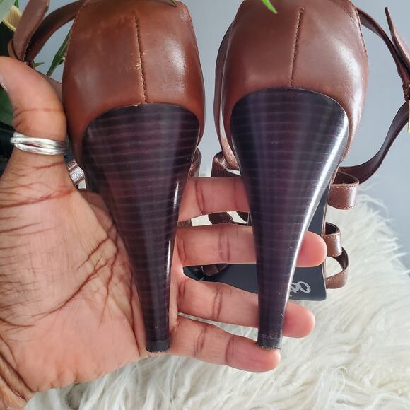 Franco Fortini Korbin Brown Strappy Leather Open Toe Heels Sandals Size 11M - Picture 5 of 8